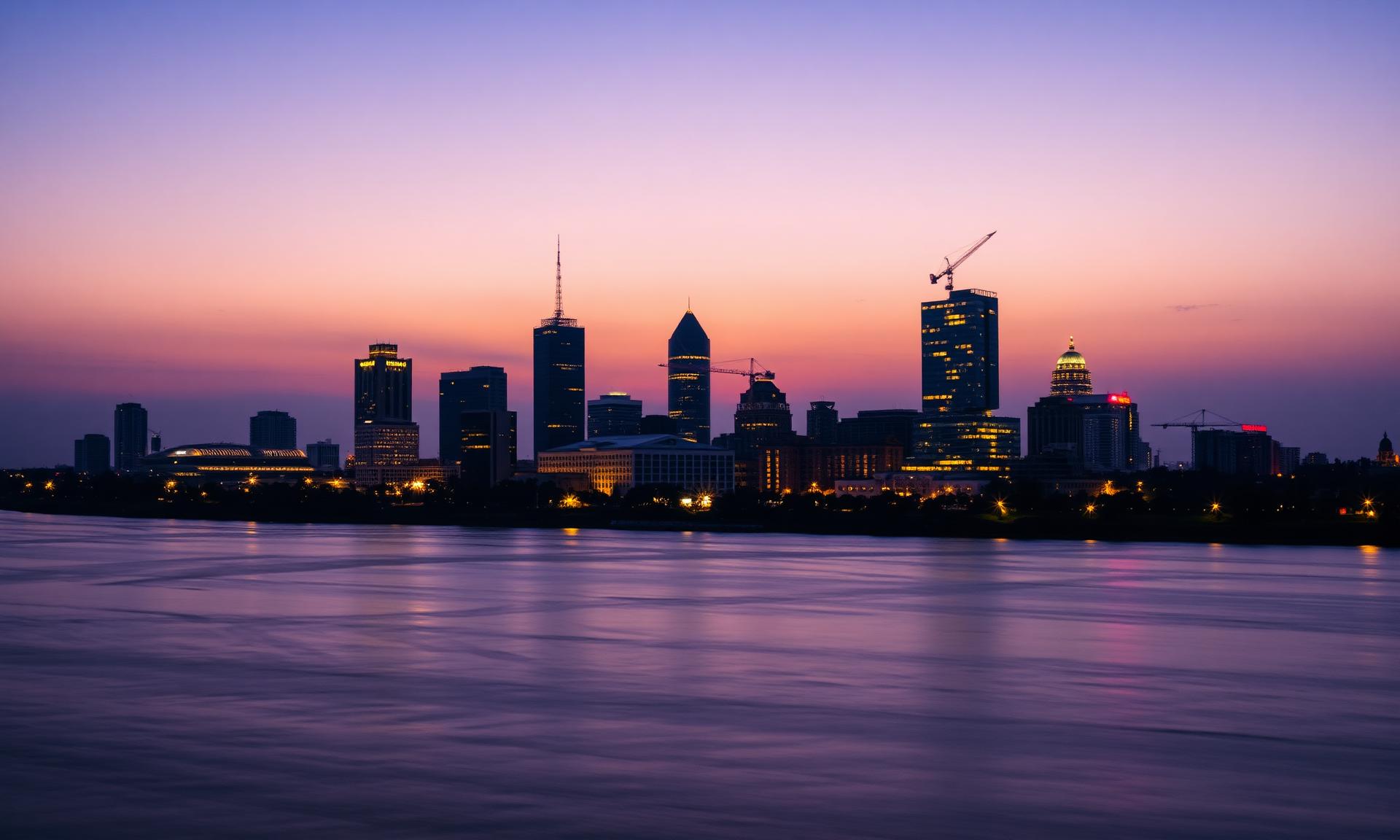 La skyline de Brazzaville au crépuscule, vue depuis le fleuve Congo